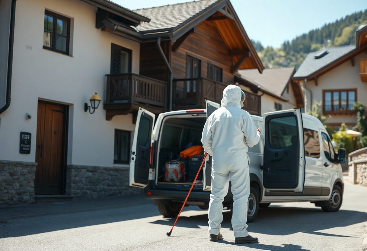 Schädlingsbekämpfer bereitet die Ausrüstung für einen Einsatz in Heilbronn vor